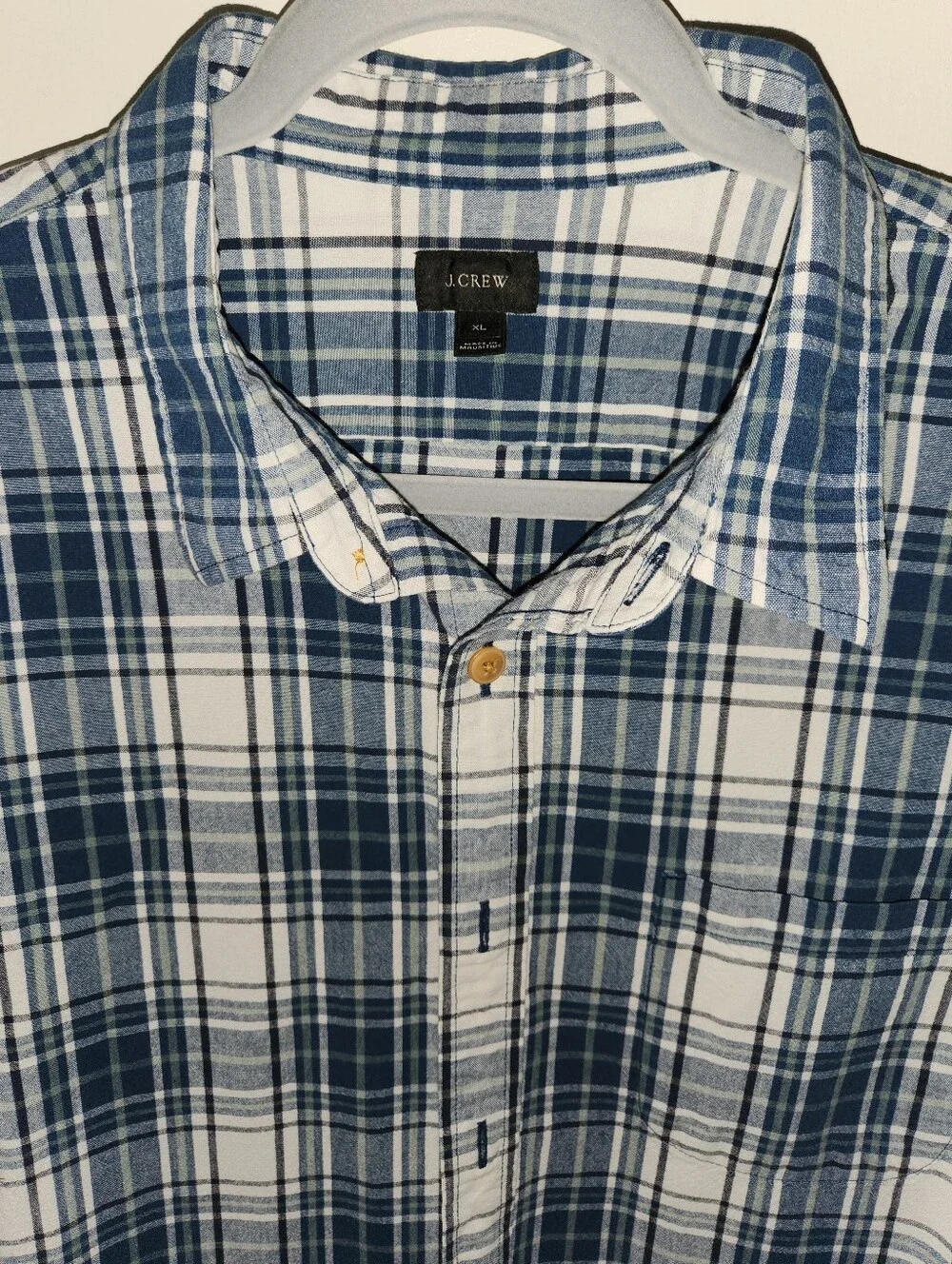 J Crew Button Down Blue White Plaid Men's Size XL EUC $27